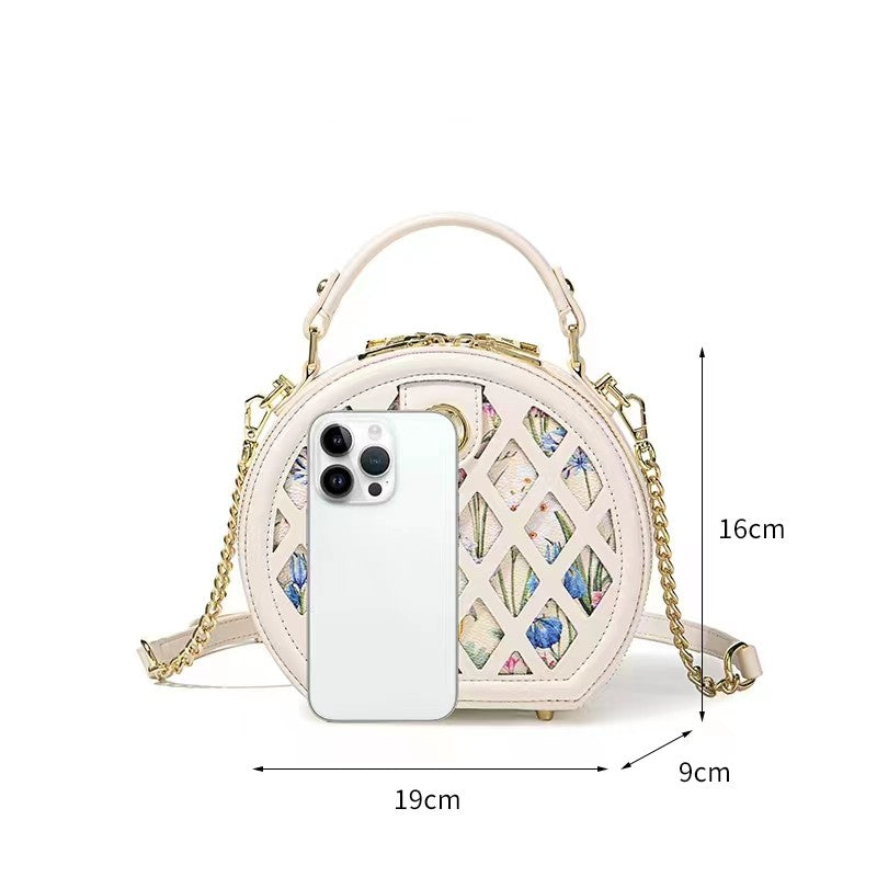 Hollow flower round bag women's new handbag women's single shoulder crossbody small round bag