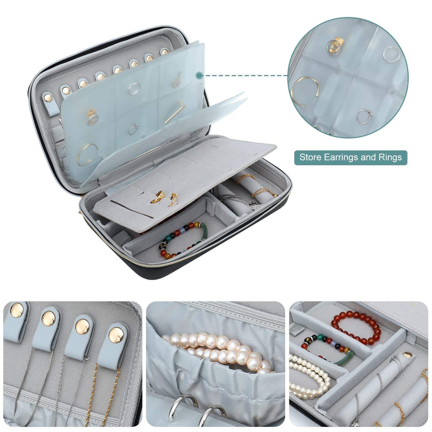 Aswe EVA case CustomTravel Jewelry Organizer Case for Necklace, Earrings, Rings, Bracelets and Daily Jewelries Storage EVA Case